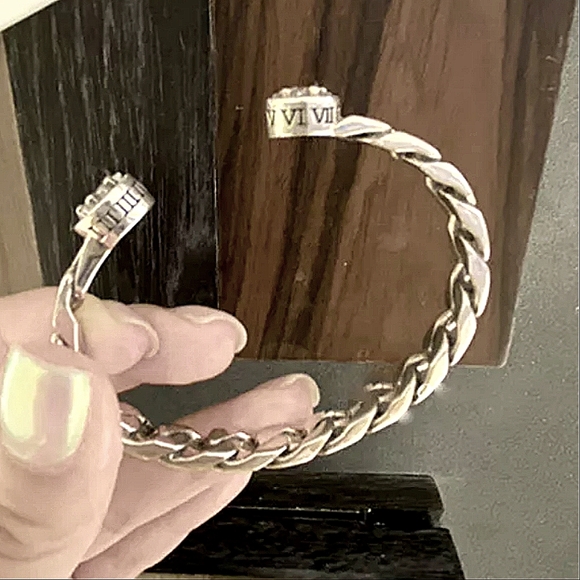 Sterling Silver Vintage Star Bangle Cuff Bracelet - Picture 9 of 11